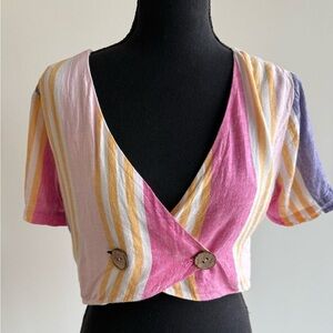 Striped Pink and Yellow Crop Top